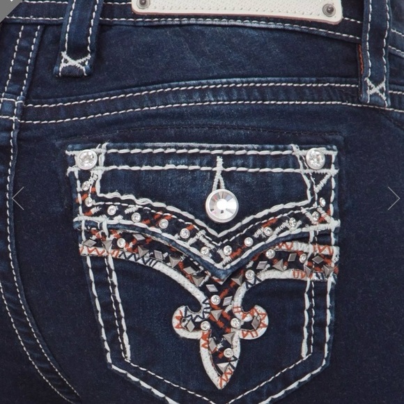 Rock Revival Jeans Nicci Mid Rise Skinny Stretch Denim Rhinestones Studs Blue 27 - Picture 1 of 16